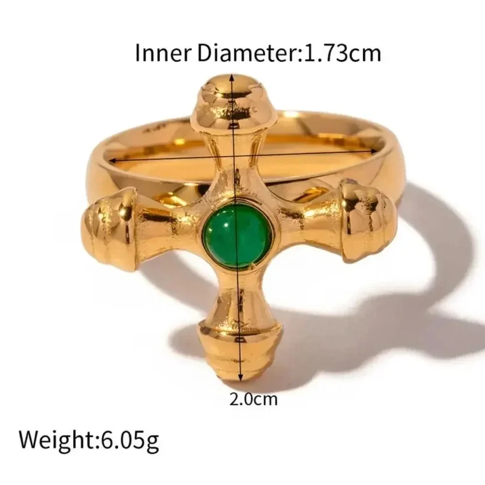 Anthropologie Taya Green Onyx 18K Gold Stainless Steel Waterproof 7 size Ring